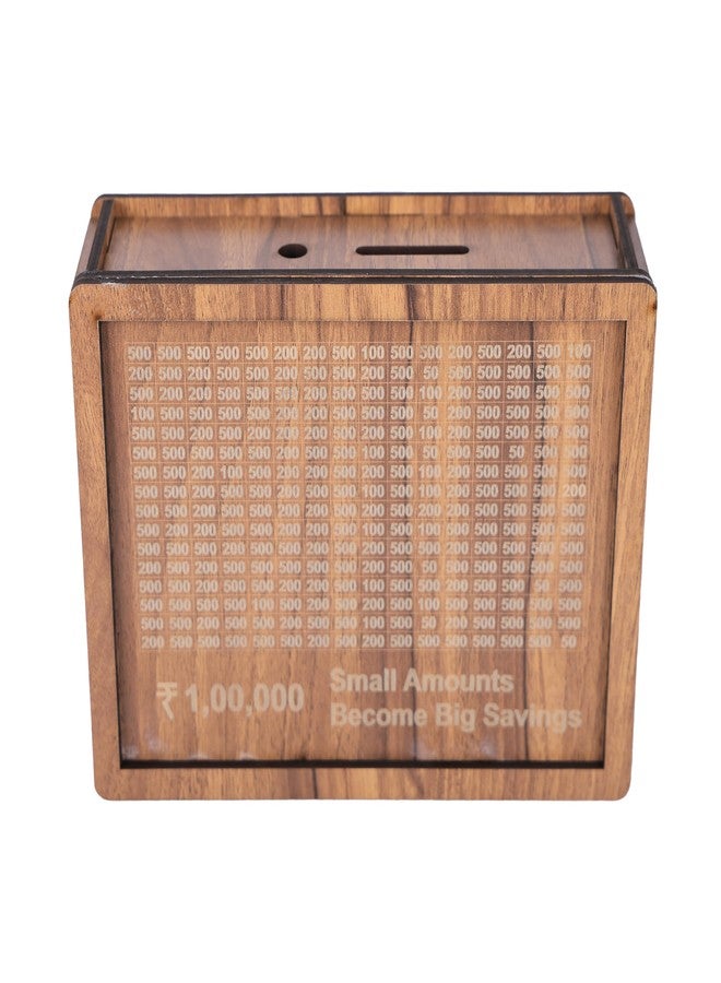 nexat Wooden Piggy Bank for Kids & Adults, Coin Box with Carved Design, Savings Box, Mini Bank, Donation Box, Smart Money Box, Wooden Coin Box, Money Saver, Piggy Bank with Numbers (2) - Image 1